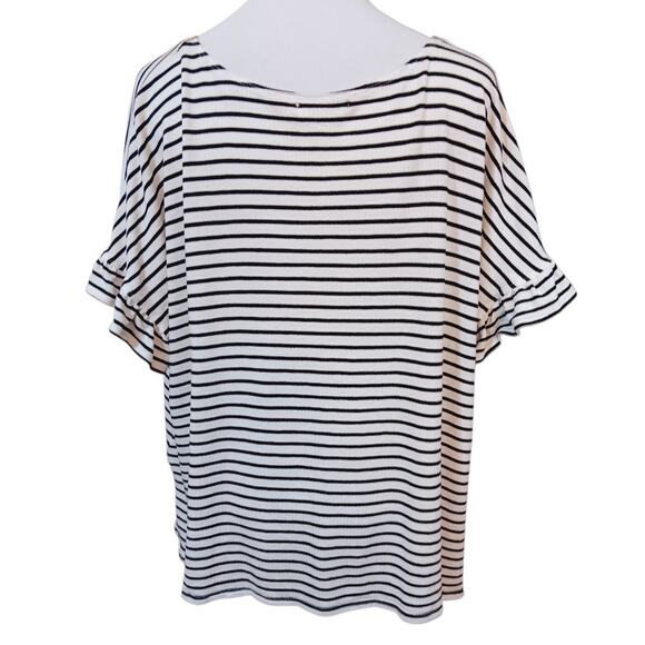 MAX STUDIO Top Blouse Plus 2X Classic Black White Stripes Short Sleeves Comfort‎ - Picture 3 of 10